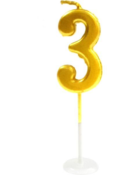 Küçük Boy 3 Rakam Gold Mum 8cm