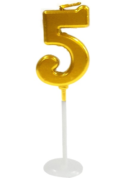 Küçük Boy 5 Rakam Gold Mum 8cm