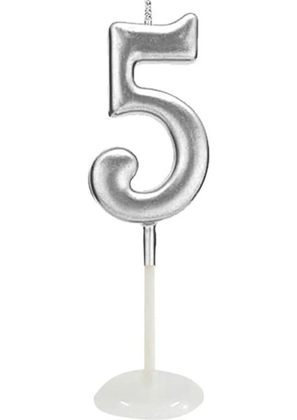 Küçük Boy 5 Rakam Gümüş Mum 8cm