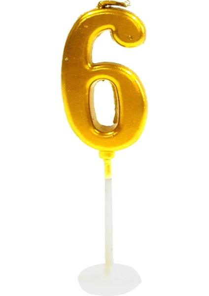 Küçük Boy 6 Rakam Gold Mum 8cm