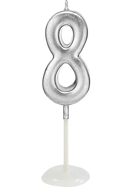 Küçük Boy 8 Rakam Gümüş Mum 8cm
