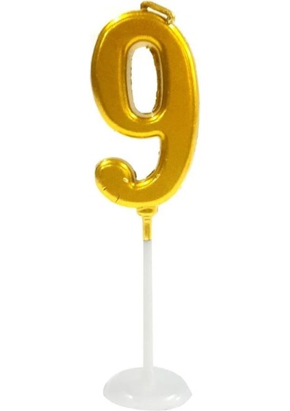 Küçük Boy 9 Rakam Gold Mum 8cm