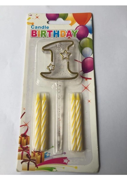 Mika Şeffaf 1 Rakam Gold Mumluk + 4 Adet Mum