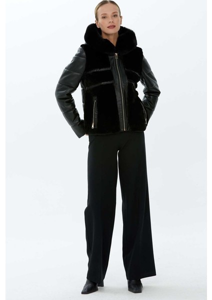 Deri Kombinli Kapüşonlu Kaban modelleri