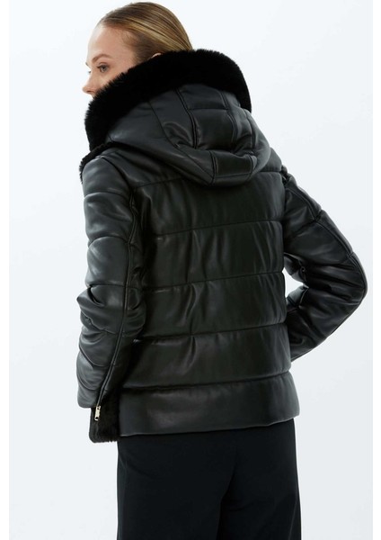 Deri Kombinli Kapüşonlu Kaban indirimleri