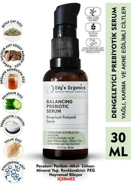 Dengeleyici Prebiyotik Serum 30 Ml- Hyaluronik Asit+Inülin+Organik Kombuça