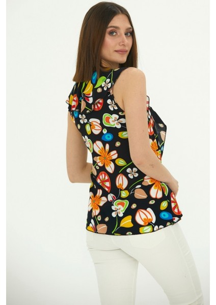 Yakası Volanlı Kolsuz Emprime Bluz indirimleri