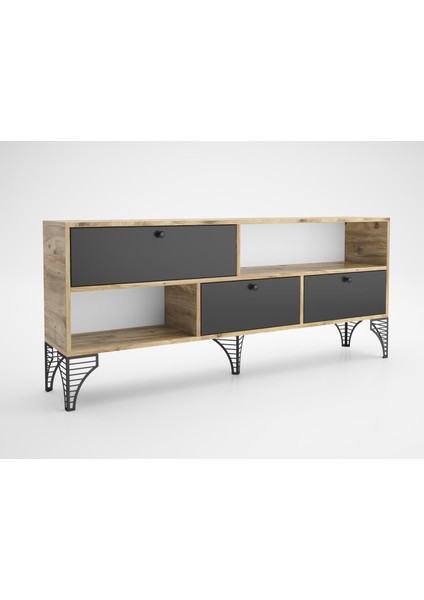 Wood'n Love Katre 150 cm Metal Ayaklı Tv Ünitesi - Atlantik Çam - Siyah / Siyah