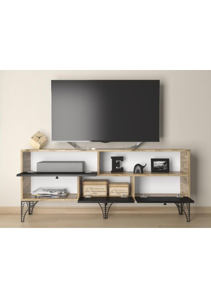 Wood'n Love Katre 150 cm Metal Ayaklı Tv Ünitesi - Atlantik Çam - Siyah / Siyah