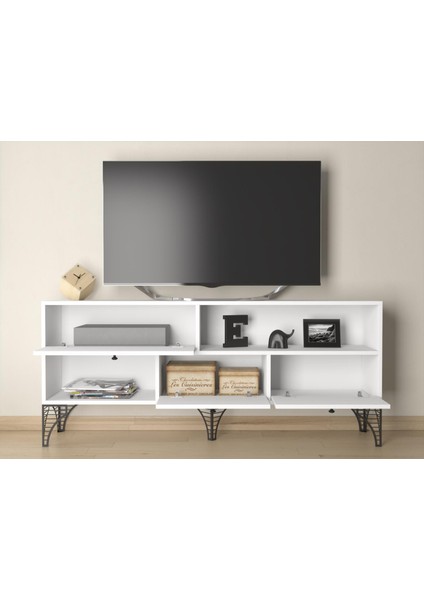 Wood'n Love Katre 150 cm Metal Ayaklı Tv Ünitesi - Beyaz / Siyah