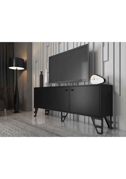 Wood'n Love Bello 160 cm Metal Ayaklı Tv Ünitesi - Konsol - Siyah / Siyah