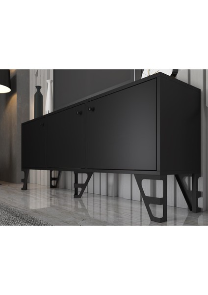 Wood'n Love Bello 160 cm Metal Ayaklı Tv Ünitesi - Konsol - Siyah / Siyah