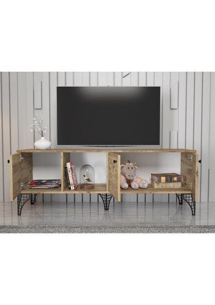 Wood'n Love Hira 160 cm Metal Ayaklı Tv Ünitesi - Atlantik Çam / Siyah