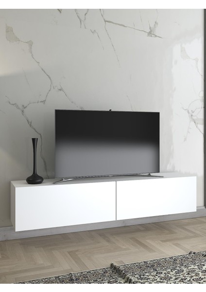 Wood'n Love Toprak 150 cm Duvara Monte Tv Ünitesi - Beyaz / Siyah