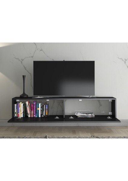 Wood'n Love Toprak 150 cm Duvara Monte Tv Ünitesi - Siyah / Siyah