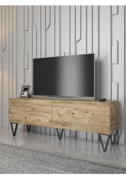 Wood'n Love Emir 150 cm Metal Ayaklı Tv Ünitesi - Atlantik Çam / Siyah