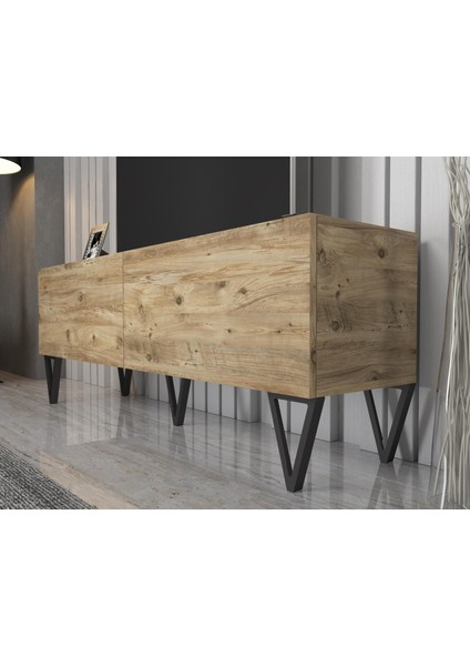 Wood'n Love Emir 150 cm Metal Ayaklı Tv Ünitesi - Atlantik Çam / Siyah