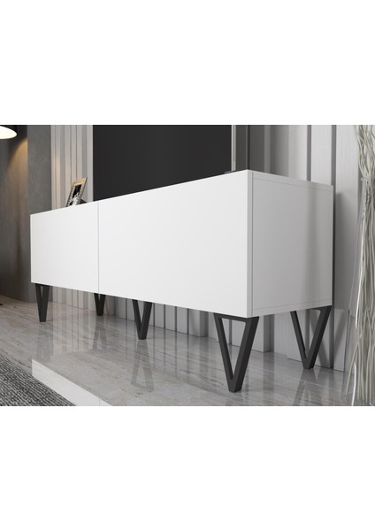 Emir 150 cm Metal Ayaklı Tv Ünitesi - Beyaz / Siyah fırsatları