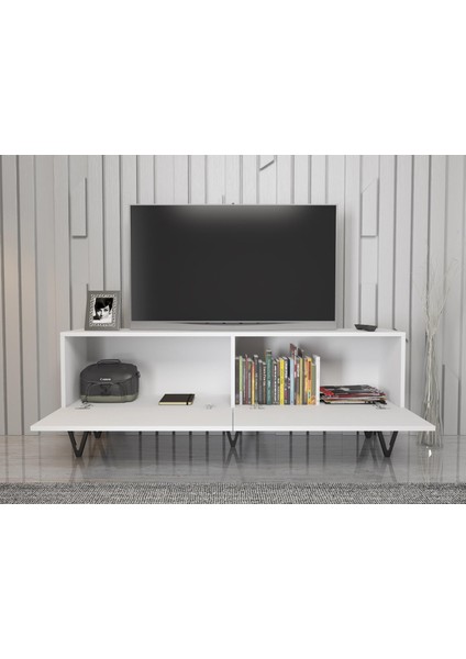 Emir 150 cm Metal Ayaklı Tv Ünitesi - Beyaz / Siyah indirimleri