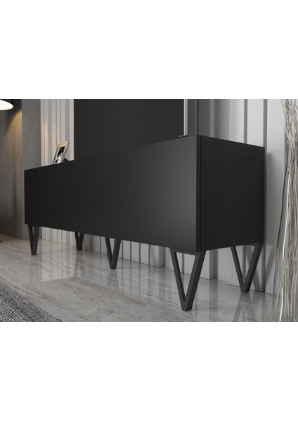 Wood'n Love Emir 150 cm Metal Ayaklı Tv Ünitesi - Siyah / Siyah