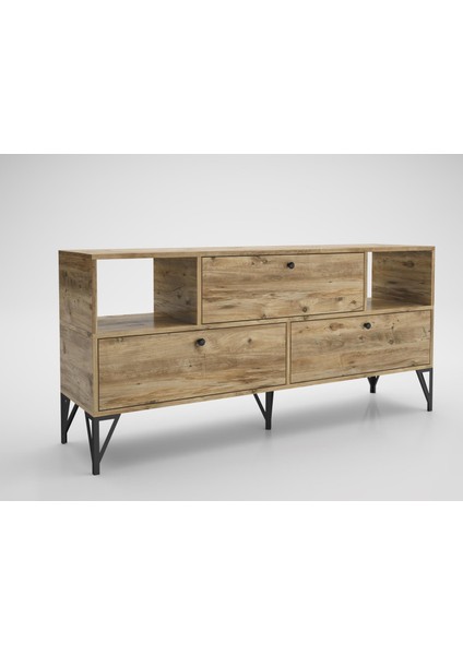 Wood'n Love Mia 160 cm Metal Ayaklı Tv Ünitesi - Konsol - Atlantik Çam / Siyah