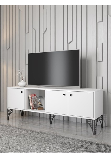 Hira 160 cm Metal Ayaklı Tv Ünitesi - Beyaz / Siyah