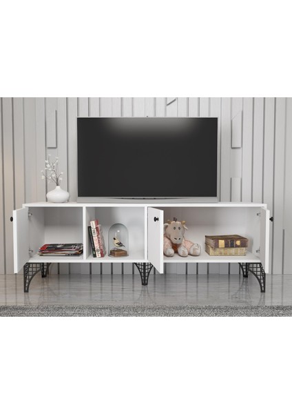 Hira 160 cm Metal Ayaklı Tv Ünitesi - Beyaz / Siyah