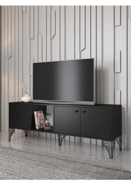 Hira 160 cm Metal Ayaklı Tv Ünitesi - Siyah / Siyah