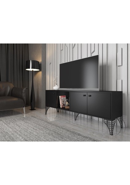 Hira 160 cm Metal Ayaklı Tv Ünitesi - Siyah / Siyah