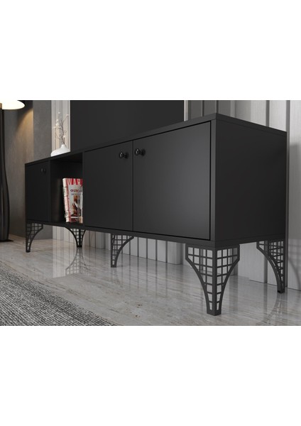 Hira 160 cm Metal Ayaklı Tv Ünitesi - Siyah / Siyah