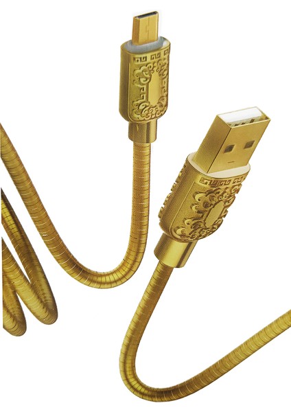 Metal Kaplama Desenli Micro USB 3A USB Şarj ve Data Kablosu 1m - AL3201 Gold