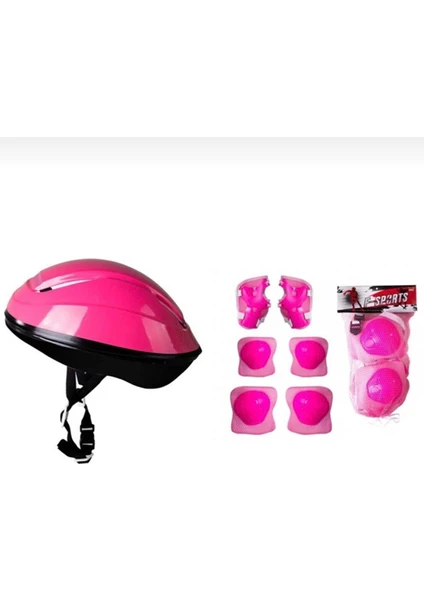 Top Rock Store Kask Dizlik Dirseklik Eldiven Koruyucu Çocuk Set Pembe