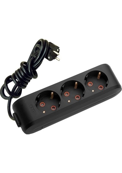 3'lü Priz 3x1,5 mm Uzatma Siyah 6 Mt