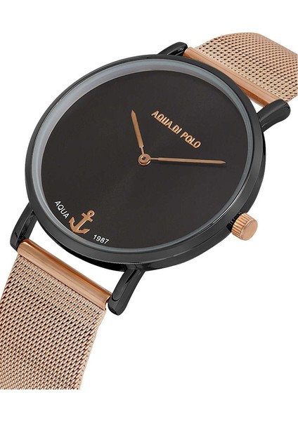 Kadın Rose Gold-Siyah Hasır Kordonlu Analog Kol Saati APL99B5219H02