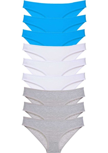 9 Adet Süper Eko Set Likralı Kadın Slip Külot Gri Beyaz Mavi