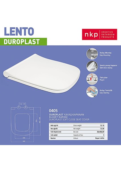 Lento Soft Duroplast Yavaş Kapanır Klozet Kapağı NKP0405