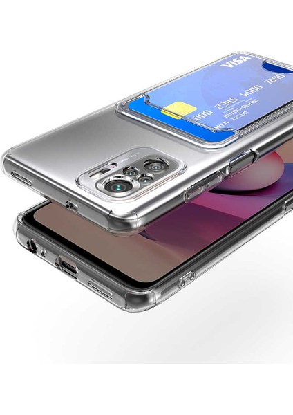 Xiaomi Redmi Note 10 Kılıf Hibrit Slim Fit Sararma Önleyici Şeffaf Kartlıklı Kılıf