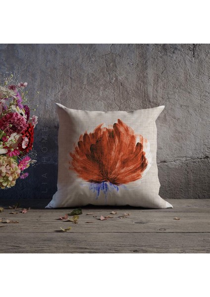 Çiçek Desenli Kiremit Renk Çift Taraflı Dekoratif Kırlent Kılıfı