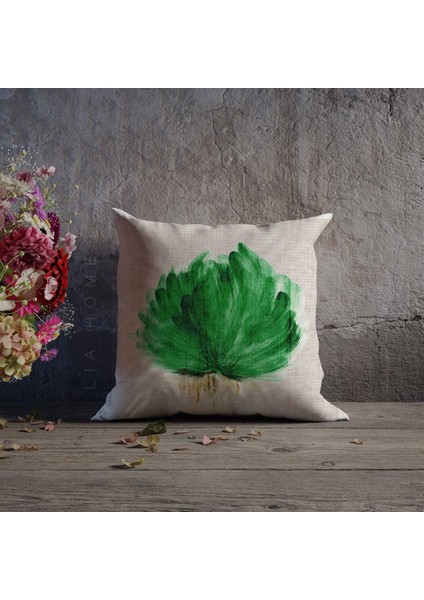 Çiçek Desenli Yeşil Renk Çift Taraflı Dekoratif Kırlent Kılıfı