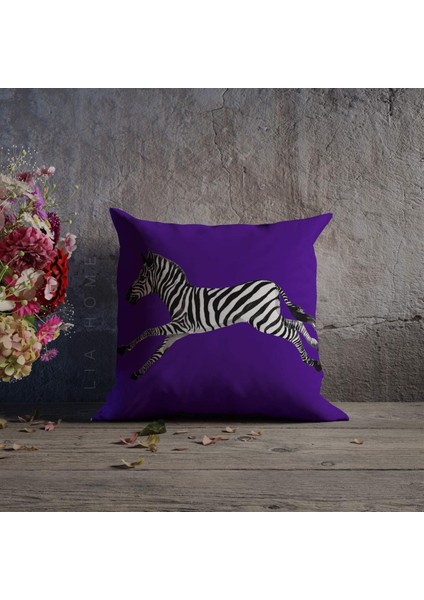Zebra Desenli Mor Renk Çift Taraflı Dekoratif Kırlent Kılıfı