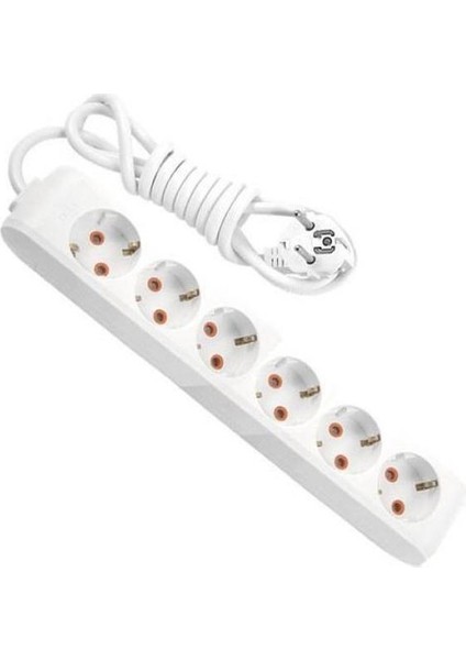 6'lı Priz 3x1,5 mm Uzatma Beyaz 6 Mt
