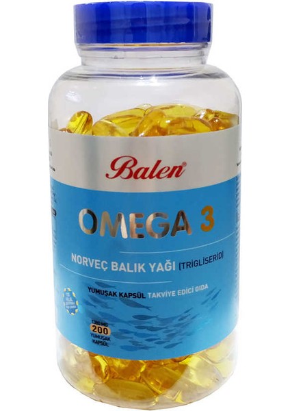 Omega 3 Norveç Balık Yağı Içeren 200 Kapsül (1380 Mg - Trigliserid Form)