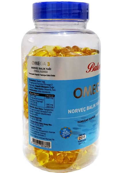 Omega 3 Norveç Balık Yağı Içeren 200 Kapsül (1380 Mg - Trigliserid Form)