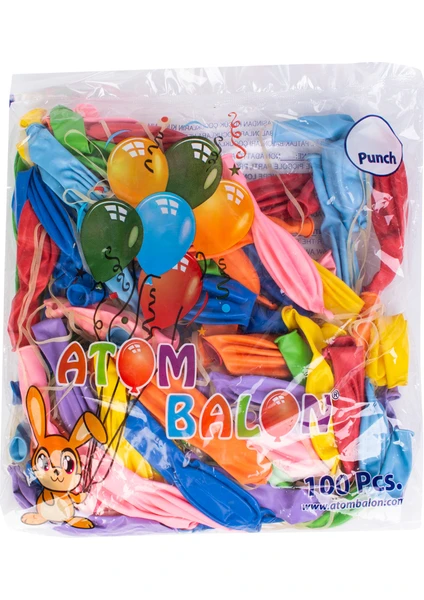 Balon Baskısız Punch Zıp Zıp 100'lü paket 1719 - Atom İpli Lastikli Balon