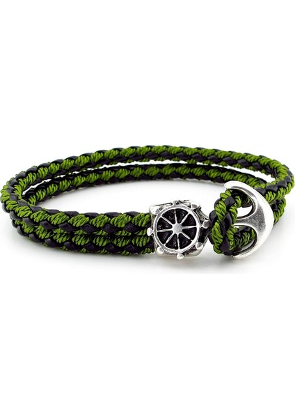 Çapa Dümen Denizci Gemici Yeşil Örgü Deri Erkek Bileklik M034B fiyatları