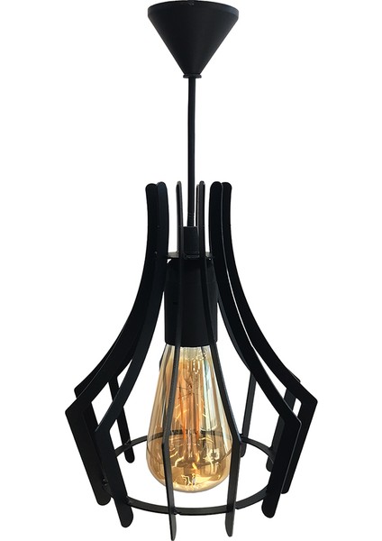 Hegza Lighting Jaula - Siyah Tekli Sarkıt Retro Modern Avize, Salon, Mutfak, Antre, Hol Avize, Ledli, LED