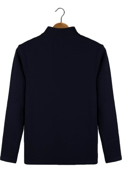Erkek Lacivert Rahat Kalıp Yarım Fermuarlı Bato Yaka Basic Sweatshirt 21K-5200179-2