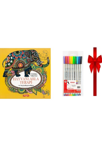 Mandala Hayvanlarla Terapi - Her Yaş Için Boyama Kitabı+Keçeli Kalem Seti(10 Renk) (Ciltli)