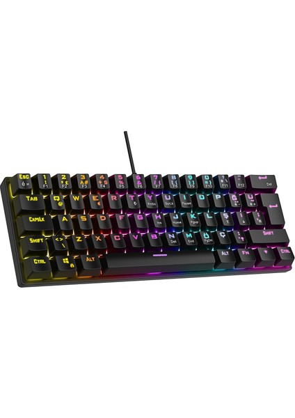 Plower K60 Siyah 12 Işık Modlu Mekanik Bilek Destekli Red Switch Gaming Oyuncu Klavye