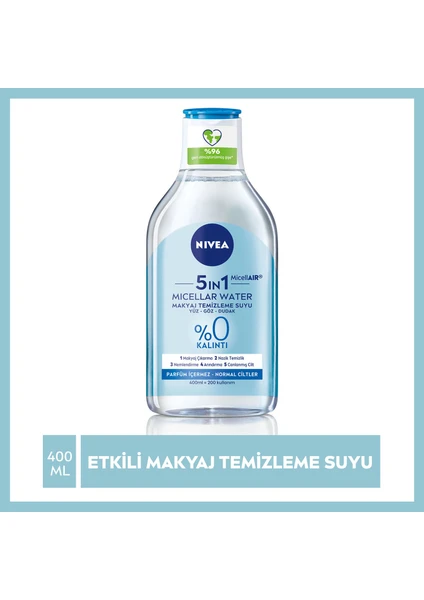 NIVEA 5IN1 Micellar Makyaj Temizleme Suyu Canlandırıcı; Normal Ciltler 400ml;Yüz Temizleyici; Etkili Makyaj Temizleme